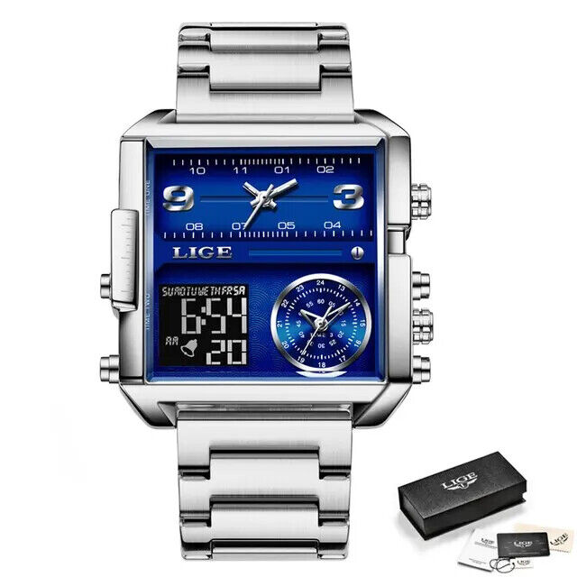 LIGE Men Gold Watch Luxury Quartz Waterproof Stainless Steel Designer Wristwatch