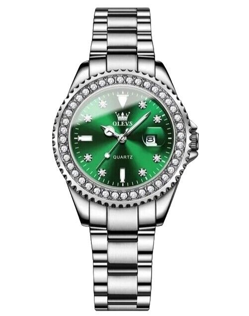 Womens Watch Diamond Dial Luminous Waterproof Luxury Ladies Wrist Watches Green