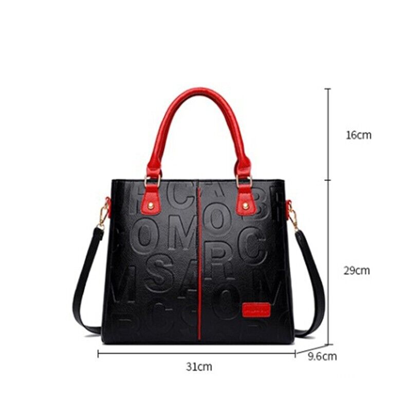 Womens Handbag Work Bag Ladies Cross Body Soft PU Leather Casual Tote Black Red