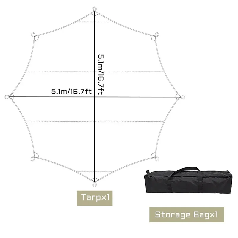 5.1X5.1M Large Camping Tarp Waterproof Octagon Butterfly Outdoor Sun Shelter Awn