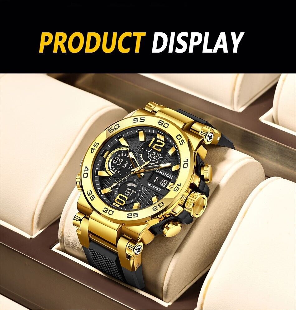 Men's Watch Digital & Analogue Waterproof Quartz Wrist Fashion Heavy Duty LED