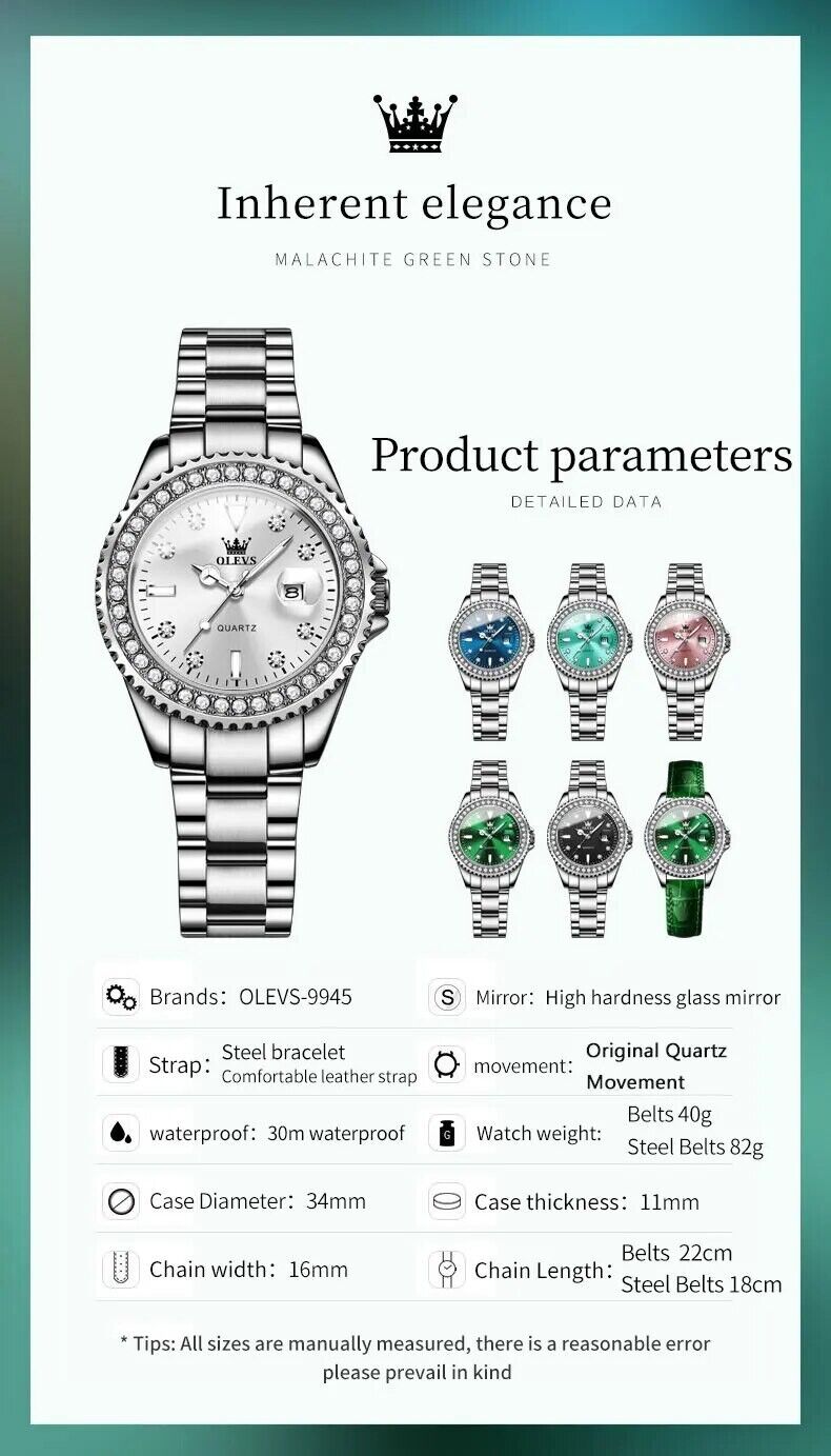 Womens Watch Diamond Dial Luminous Waterproof Luxury Ladies Wrist Watches Blue
