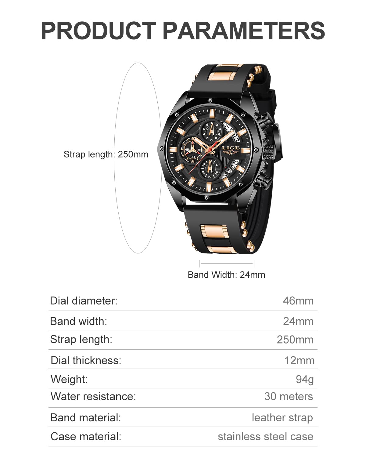 LIGE Mens Watches Fashion Sports Chronograph Waterproof Stainless Steel Analog Quartz Busines Casual Date Wrist Watches for Men