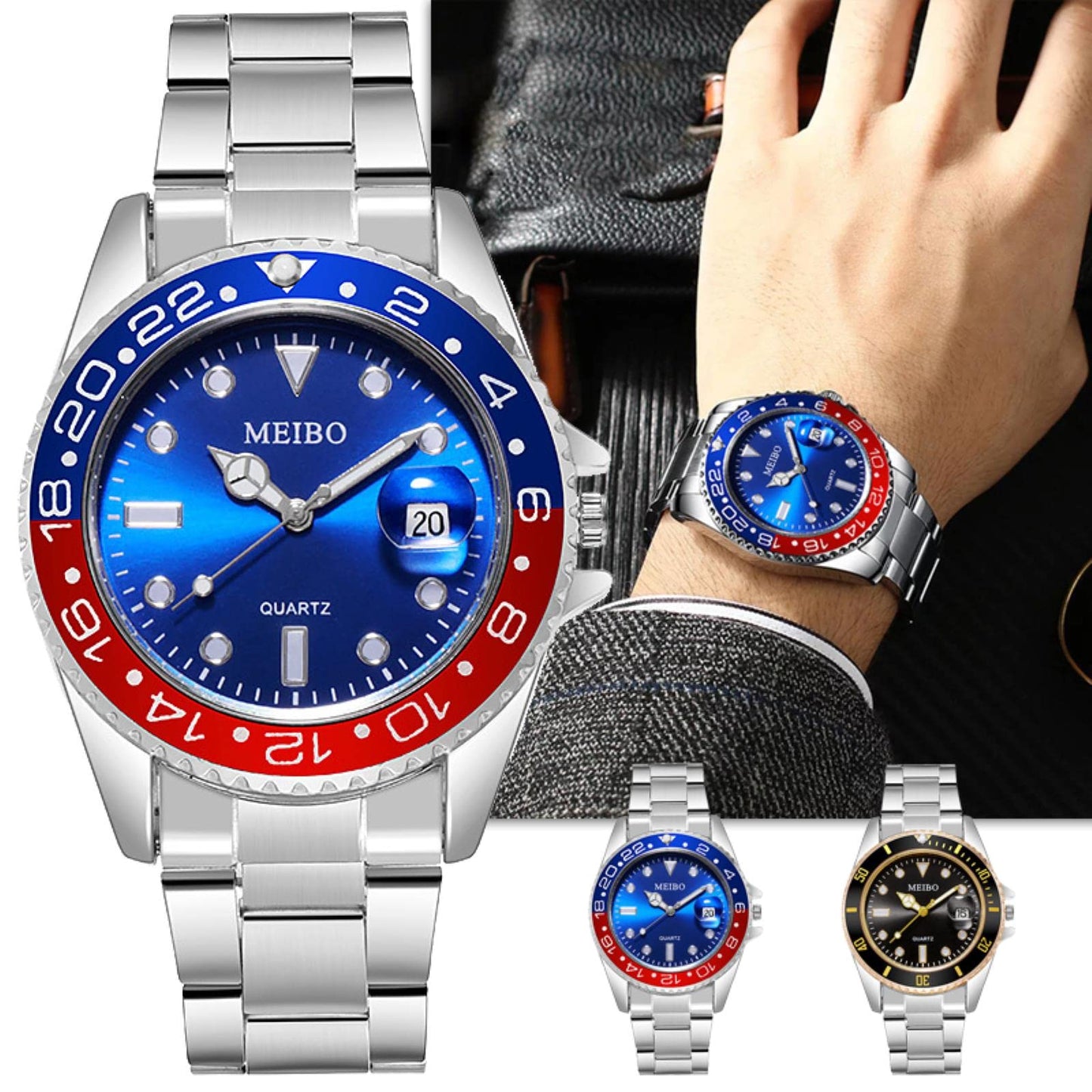 YONY New Men Watch Luxury Business Watch Blue Dial Date Watch Men Stainless Steel Band Fashion Male Wrist Watch-SSL3