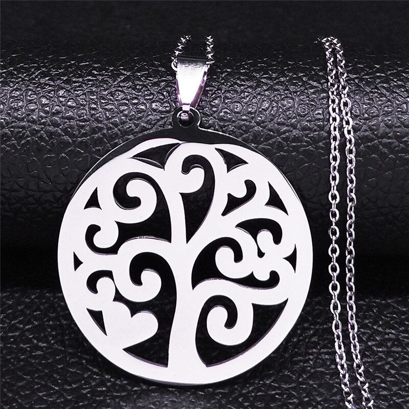 Aesthetic Tree of Life Chain Necklace for Women Men Stainless Steel Silver Colour - Bonnie Lassio