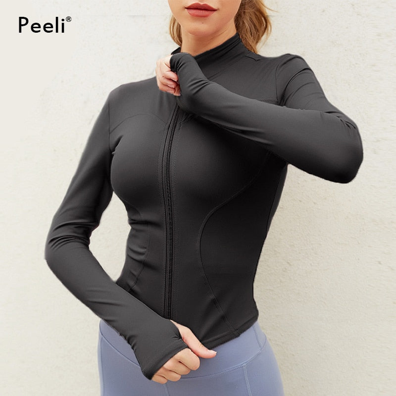 Peeli Long Sleeve Sports Jacket Women Zip Fitness Yoga Shirt Winter Warm Gym Top Activewear Running Coats Workout Clothes Woman - Bonnie Lassio