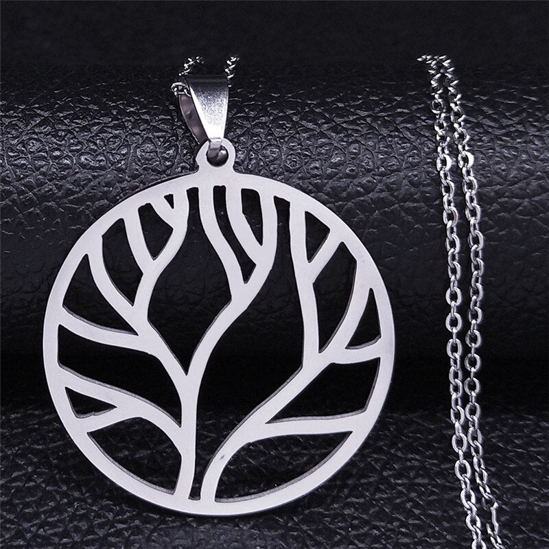 Aesthetic Tree of Life Chain Necklace for Women Men Stainless Steel Silver Colour - Bonnie Lassio