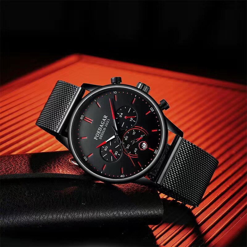 Poedagar Ultra Thin Mesh Belt Mens Watches Sports Chronograph Waterproof Luminous Watch for Men Top Luxury Quartz Wristwatch - Bonnie Lassio