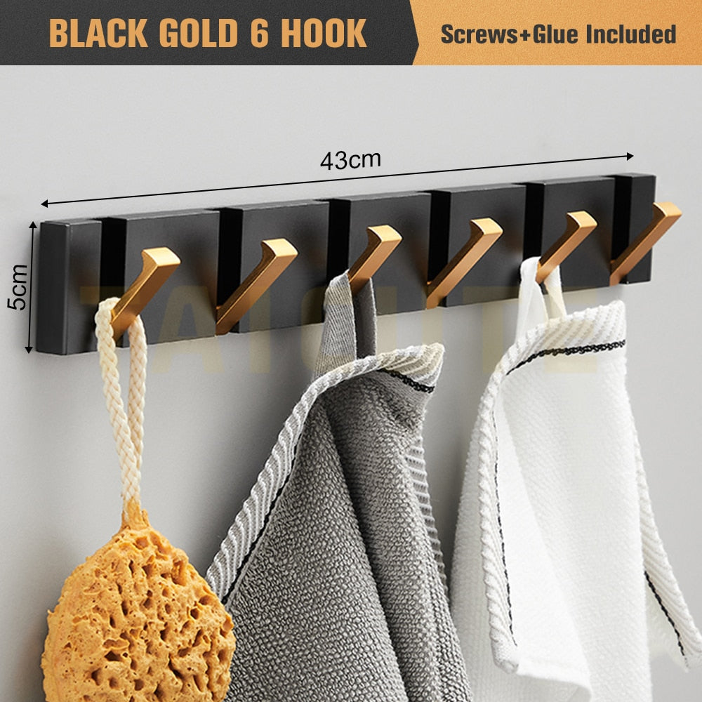 Folding Towel Hanger Wall Hooks Coat Clothes Holder for Bathroom Kitchen Bedroom Hallway, Black Gold - Bonnie Lassio