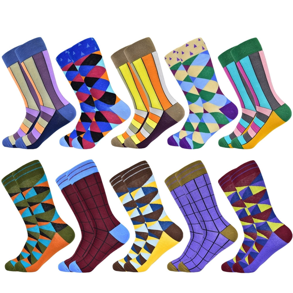 Colorful Funky Gift Sock Gift Set for Men Geometric Stripped  5 or 10 Pairs - Bonnie Lassio