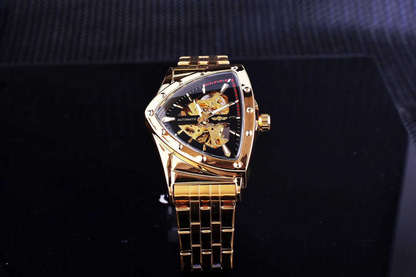 Winner Steampunk Swiss Design Mens Double Side Skeleton Transparent Golden Stainless Steel Mens Automatic Mechanical Male Watch - Bonnie Lassio