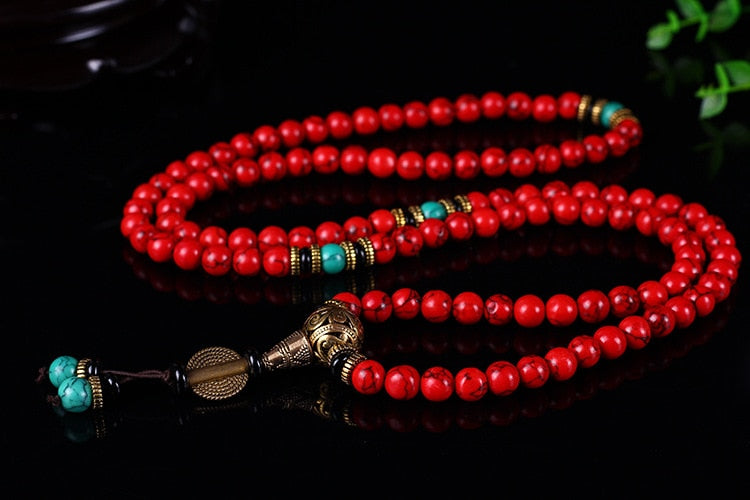 Wholesale Buddhist 108 Mala Prayer Bracelets 8MM Red Pine Stone Beads Women Men Yoga Meditation Necklace Dropshipping - Bonnie Lassio