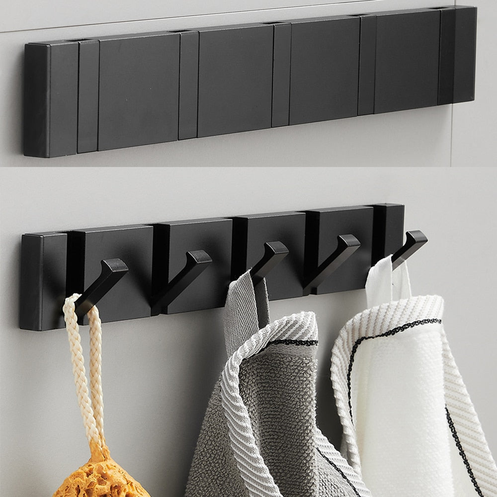 Folding Towel Hanger Wall Hooks Coat Clothes Holder for Bathroom Kitchen Bedroom Hallway, Black Gold - Bonnie Lassio