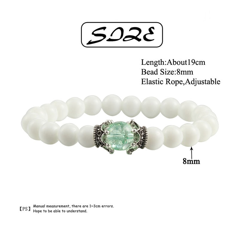 White Natural Stone Crown Beads Bracelets Men Women Yoga Meditation Buddha Stretch Braclet Vintage Charm Jewelry Pulseira Homme - Bonnie Lassio