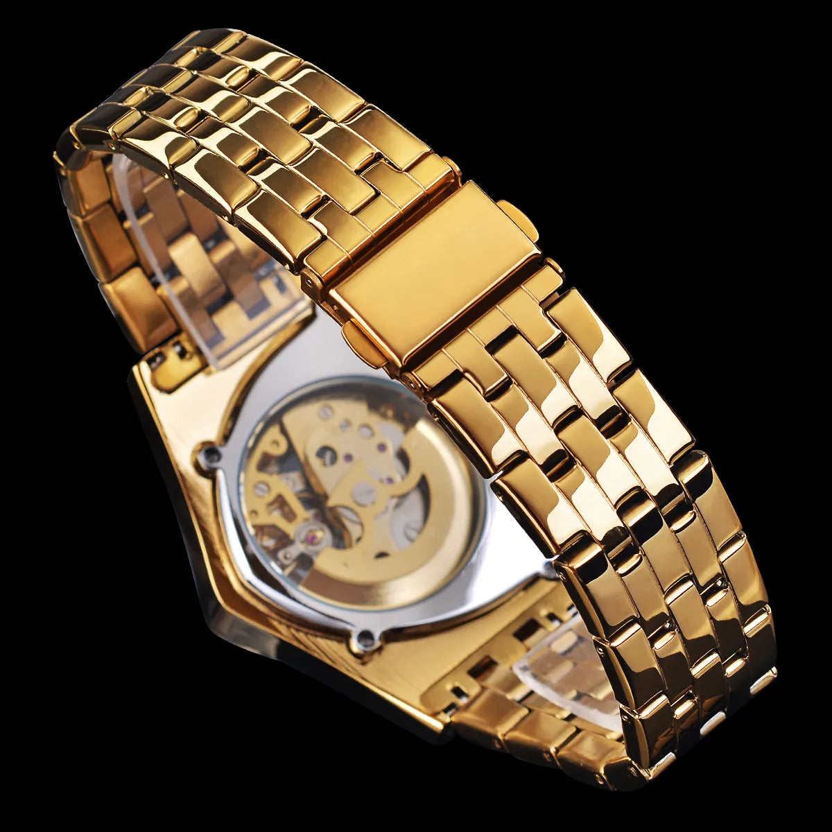 Winner Steampunk Swiss Design Mens Double Side Skeleton Transparent Golden Stainless Steel Mens Automatic Mechanical Male Watch - Bonnie Lassio