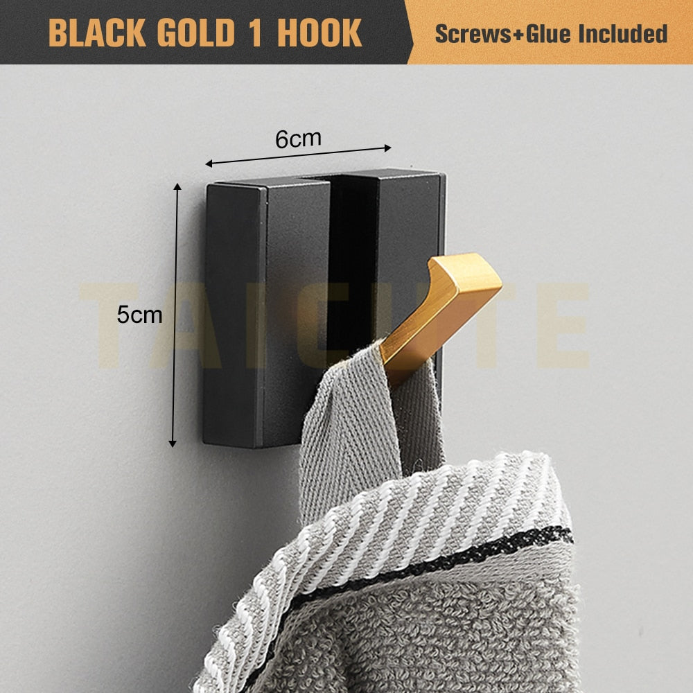 Folding Towel Hanger Wall Hooks Coat Clothes Holder for Bathroom Kitchen Bedroom Hallway, Black Gold - Bonnie Lassio