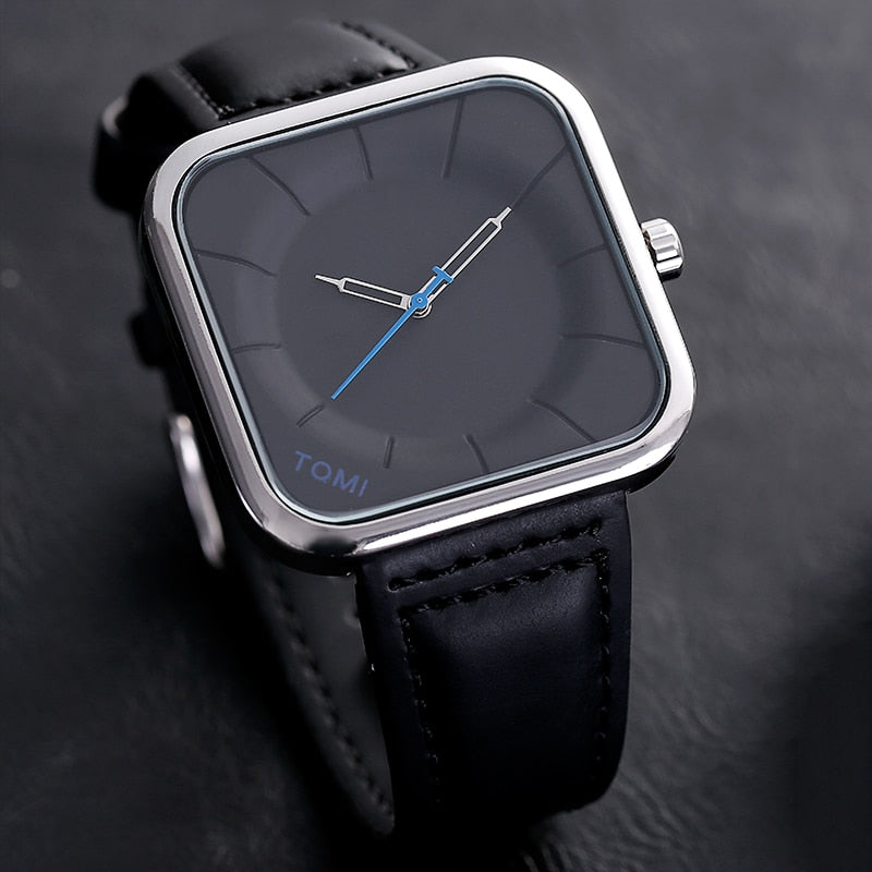 Casual Watch for Men Simple Square Dial Case Men Quartz Wrist Watches Leather Wristwatch Mens Minimalist Black Brown Clock - Bonnie Lassio