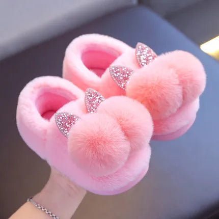 Baby Girls Cotton Slippers Shiny Sequins Fur Slippers - Bonnie Lassio