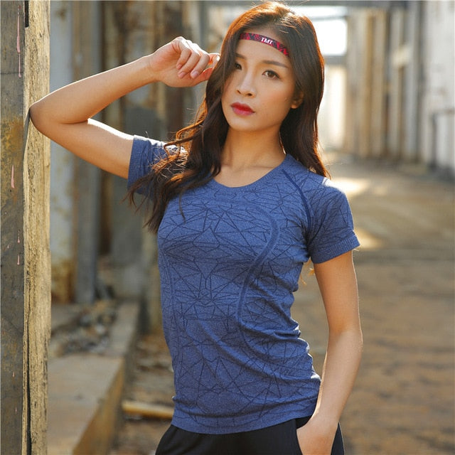 New Women Workout Shirts Yoga Tops Activewear Round-Neck T-Shirts Running Fitness Sports Short Sleeve Tees Loose Top Tshirt - Bonnie Lassio