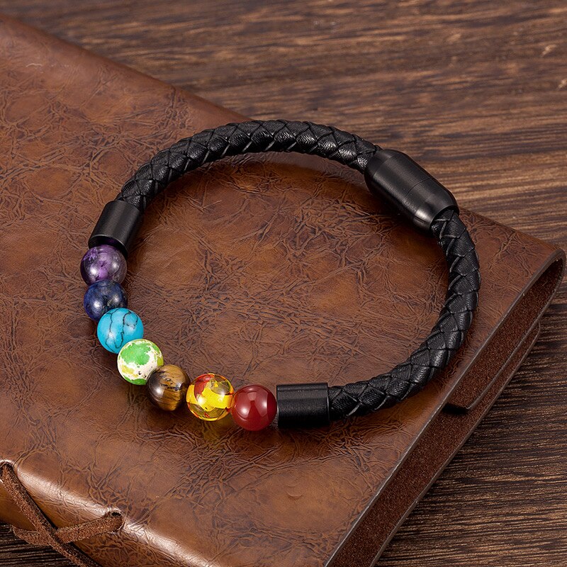 7 Chakra Bracelet Genuine Leather Crystal Healing Jewelry - Bonnie Lassio