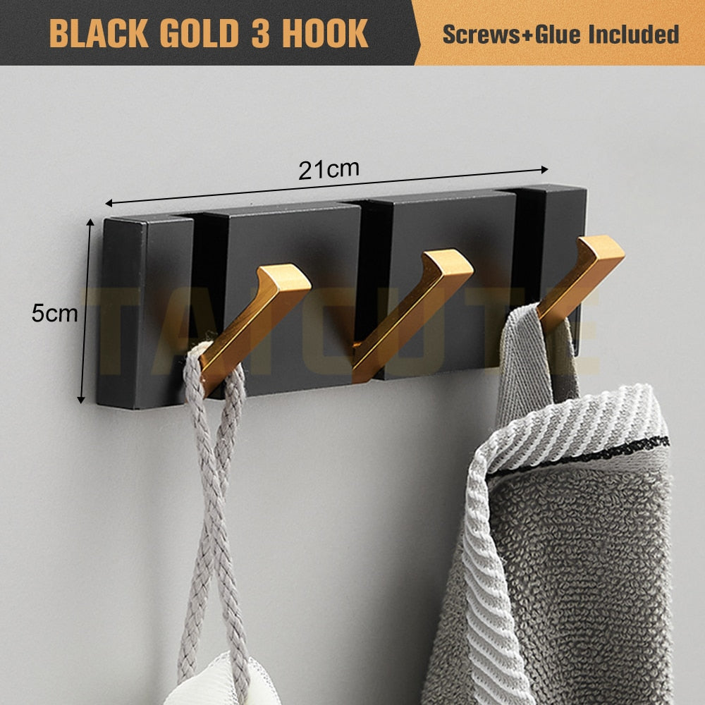 Folding Towel Hanger Wall Hooks Coat Clothes Holder for Bathroom Kitchen Bedroom Hallway, Black Gold - Bonnie Lassio