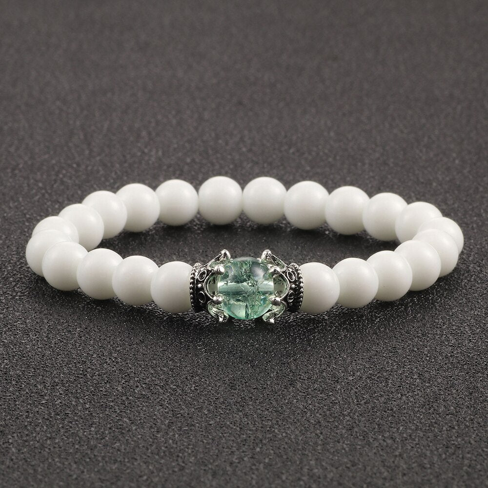 White Natural Stone Crown Beads Bracelets Men Women Yoga Meditation Buddha Stretch Braclet Vintage Charm Jewelry Pulseira Homme - Bonnie Lassio