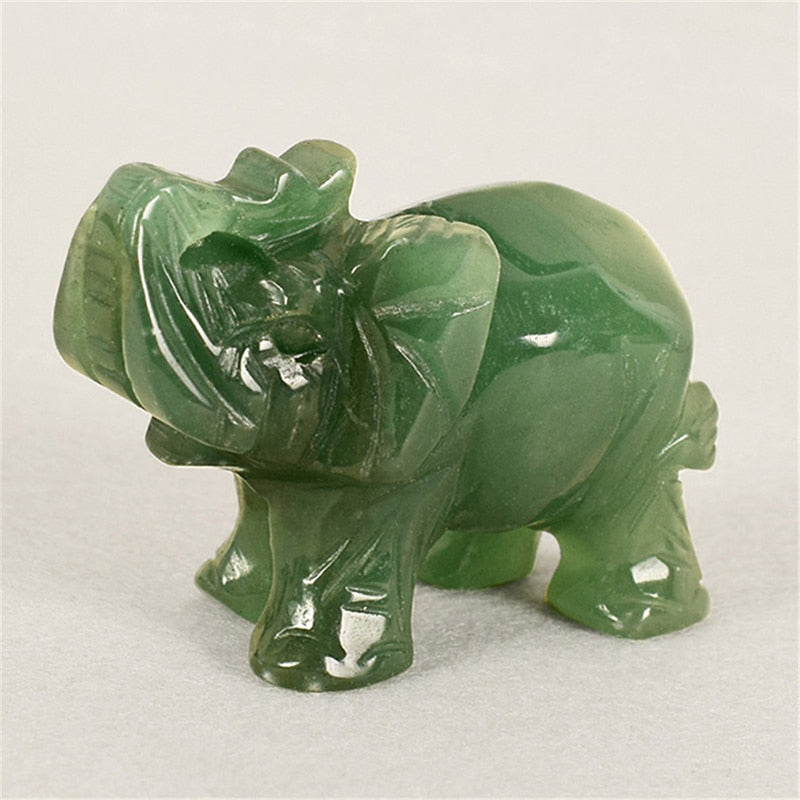 Lucky Elephant Green Aventurine Jade Ston Fortune Feng Shui Statue Figurine Ornament Chakra Healing Stones Statue Craft Decor - Bonnie Lassio