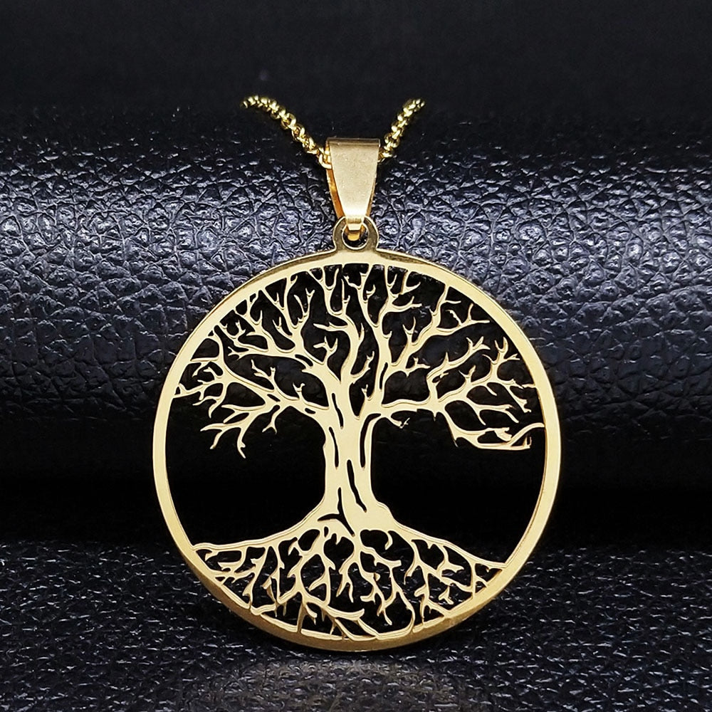 Aesthetic Tree of Life Chain Necklace for Women Men Stainless Steel Silver Colour - Bonnie Lassio