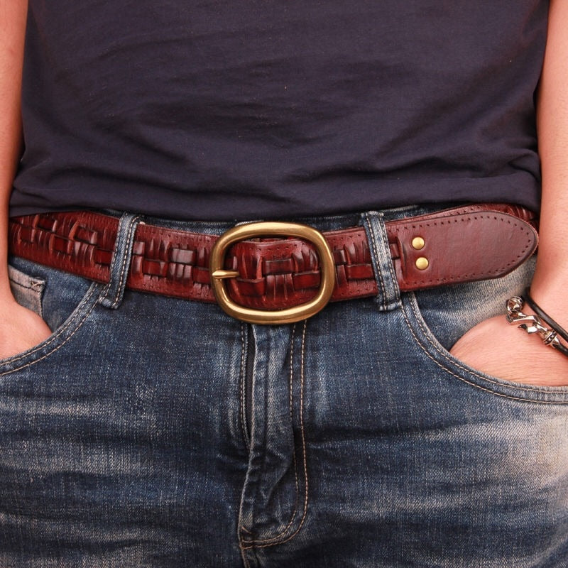 Vintage Luxury Handmade Leather Weave Copper Buckle Retro Jeans Belt - Bonnie Lassio