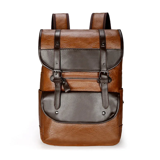 Men Backpack Leather Bagpack Large laptop Backpacks Male Mochilas Retro Schoolbag For Teenagers Boys Patchwork Color Brown Black - Bonnie Lassio