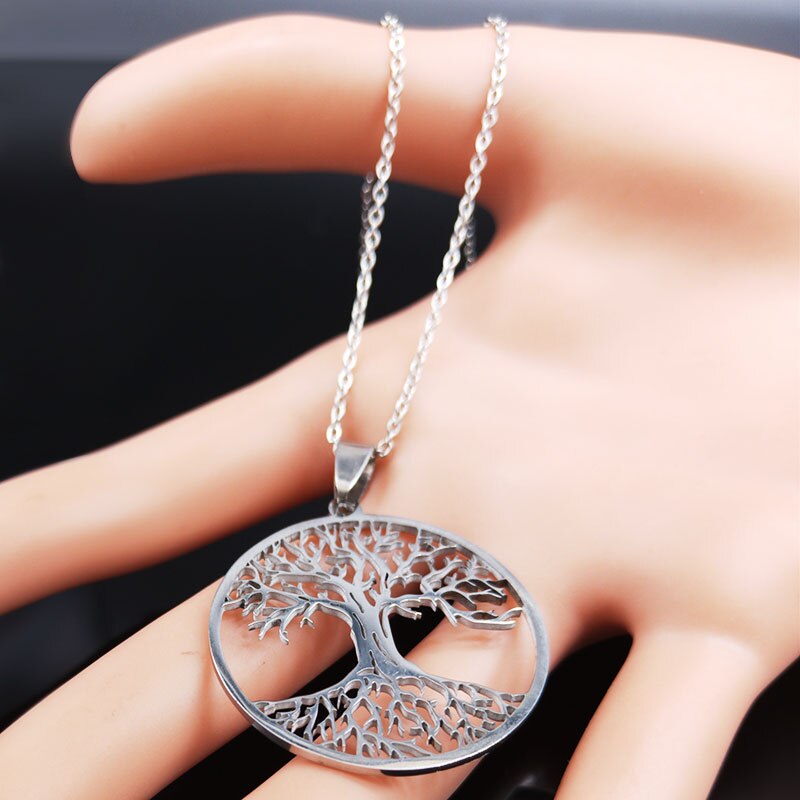 Aesthetic Tree of Life Chain Necklace for Women Men Stainless Steel Silver Colour - Bonnie Lassio