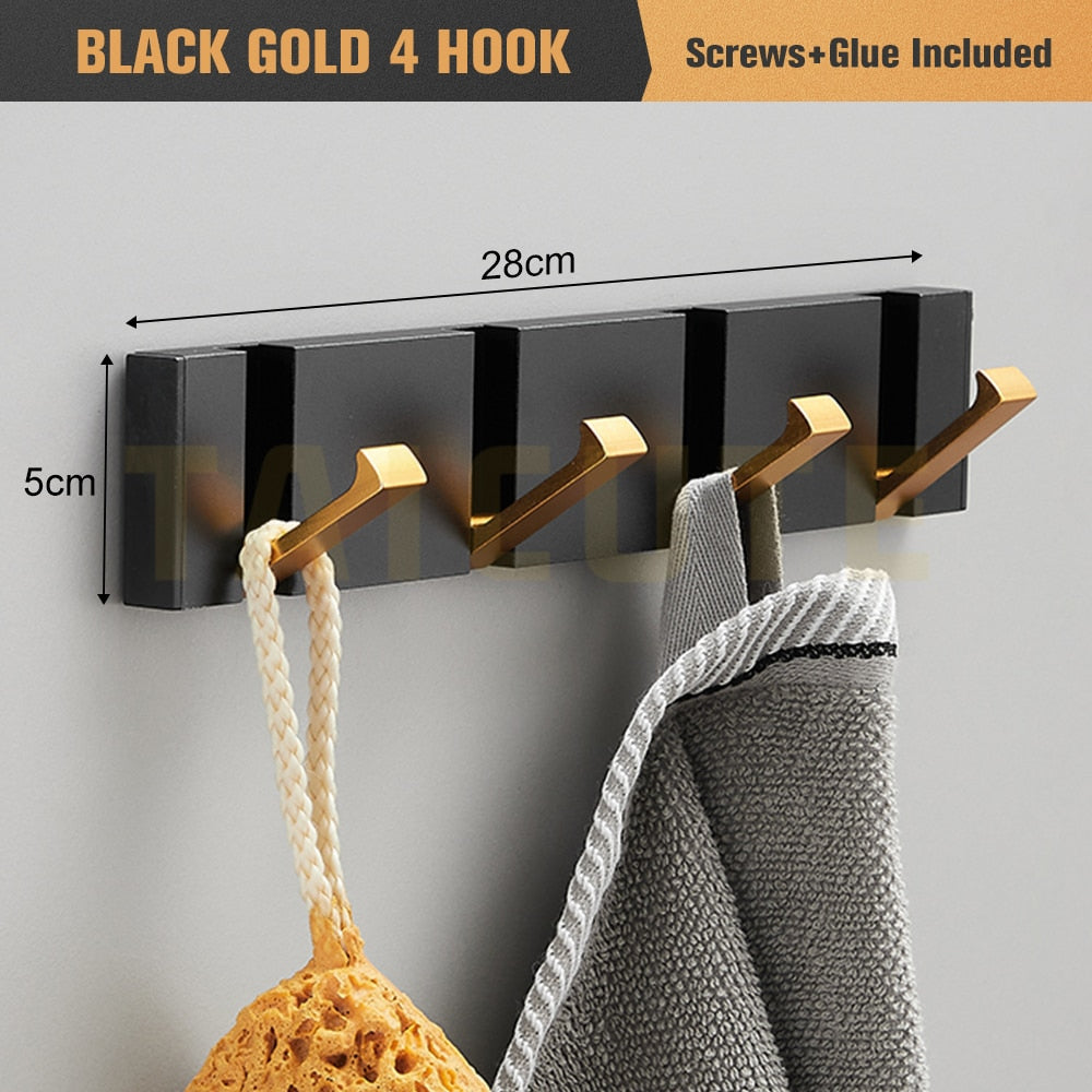 Folding Towel Hanger Wall Hooks Coat Clothes Holder for Bathroom Kitchen Bedroom Hallway, Black Gold - Bonnie Lassio