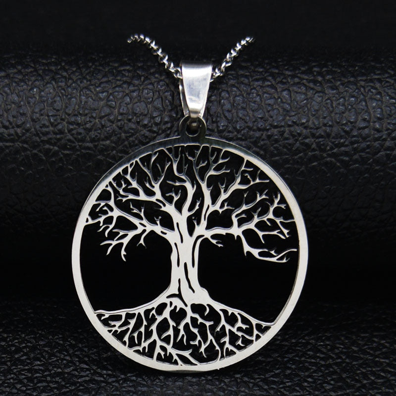 Aesthetic Tree of Life Chain Necklace for Women Men Stainless Steel Silver Colour - Bonnie Lassio