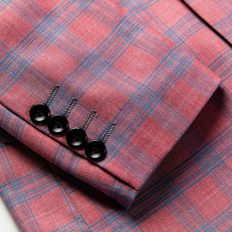 Casual Mens Plaid Pride Pink Blazer Jacket Cotton Slim England Suit S-6XL - Bonnie Lassio