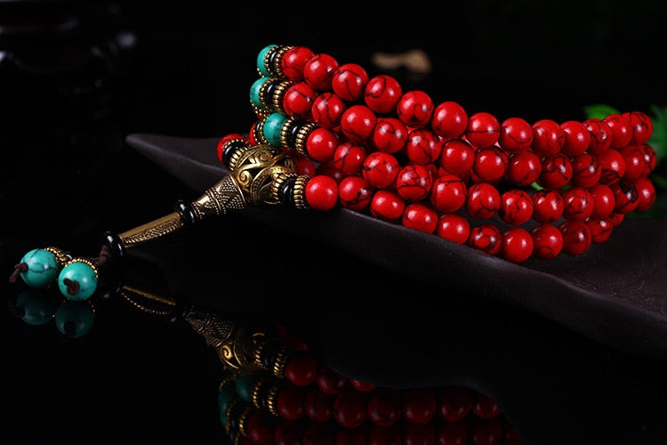 Wholesale Buddhist 108 Mala Prayer Bracelets 8MM Red Pine Stone Beads Women Men Yoga Meditation Necklace Dropshipping - Bonnie Lassio