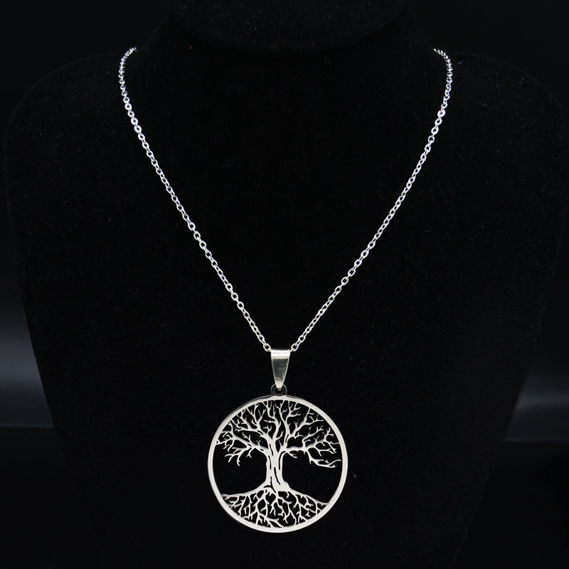 Aesthetic Tree of Life Chain Necklace for Women Men Stainless Steel Silver Colour - Bonnie Lassio