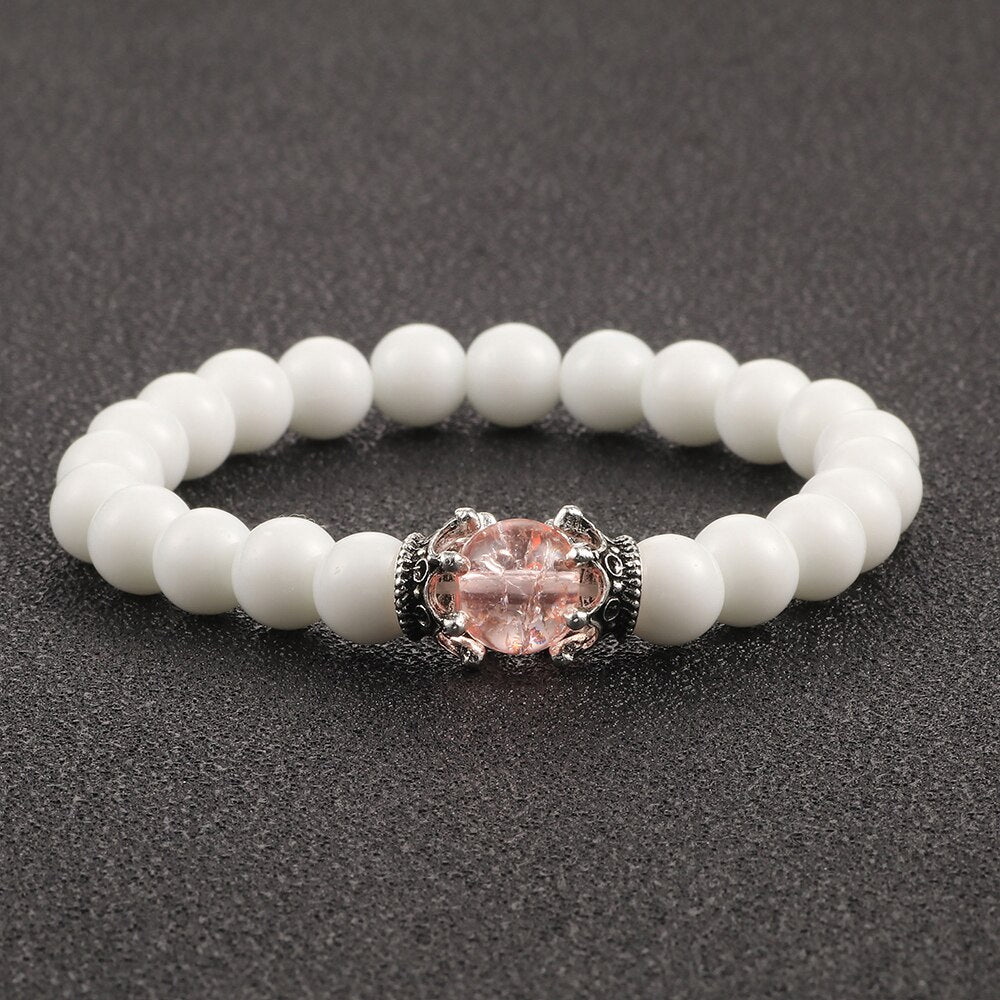 White Natural Stone Crown Beads Bracelets Men Women Yoga Meditation Buddha Stretch Braclet Vintage Charm Jewelry Pulseira Homme - Bonnie Lassio