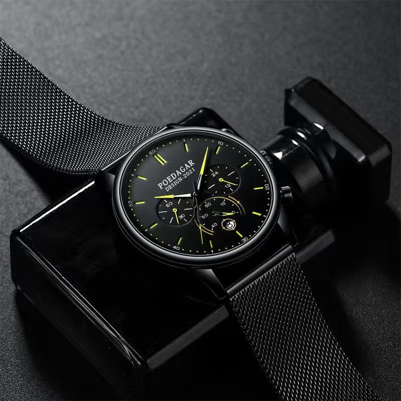 Poedagar Ultra Thin Mesh Belt Mens Watches Sports Chronograph Waterproof Luminous Watch for Men Top Luxury Quartz Wristwatch - Bonnie Lassio