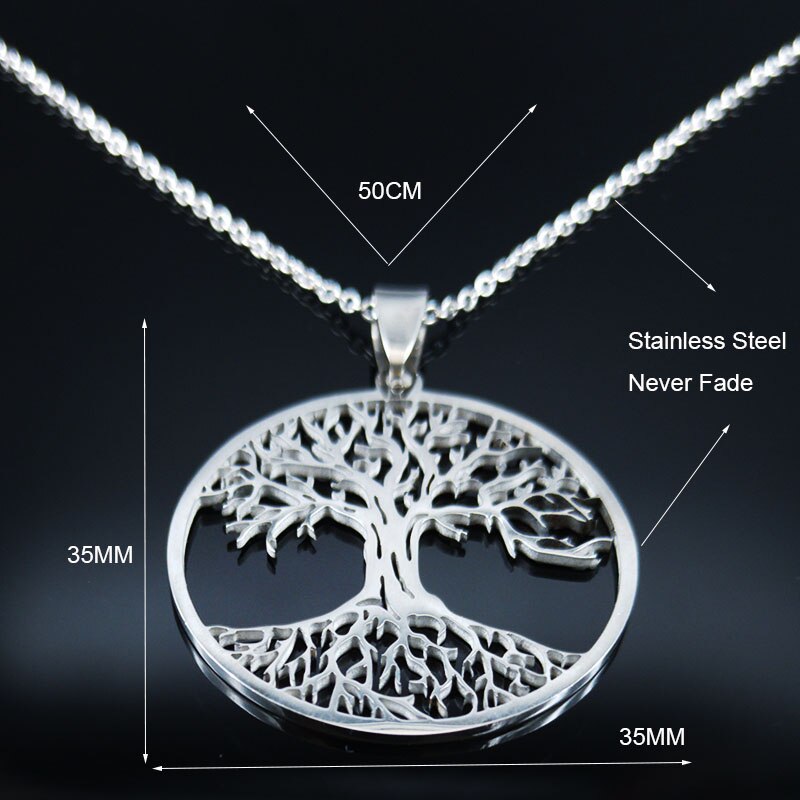 Aesthetic Tree of Life Chain Necklace for Women Men Stainless Steel Silver Colour - Bonnie Lassio