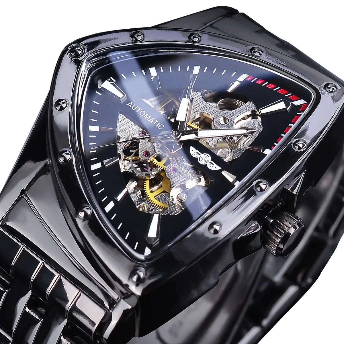 Winner Steampunk Swiss Design Mens Double Side Skeleton Transparent Golden Stainless Steel Mens Automatic Mechanical Male Watch - Bonnie Lassio