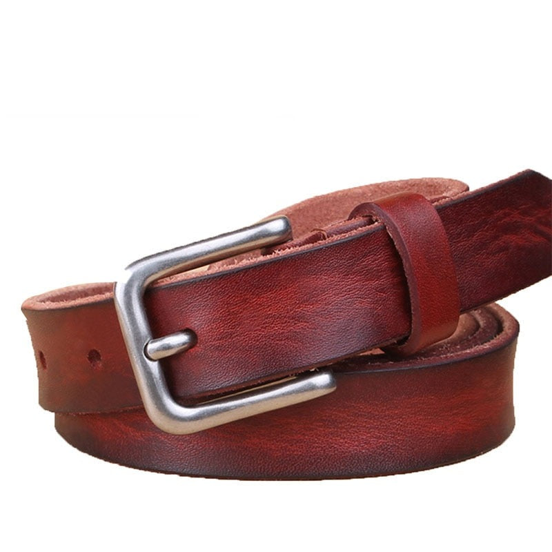 MaiKun Thin Belts for Women Unisex Genuine Leather Belt Female Metal Pin Buckle Belt - Bonnie Lassio