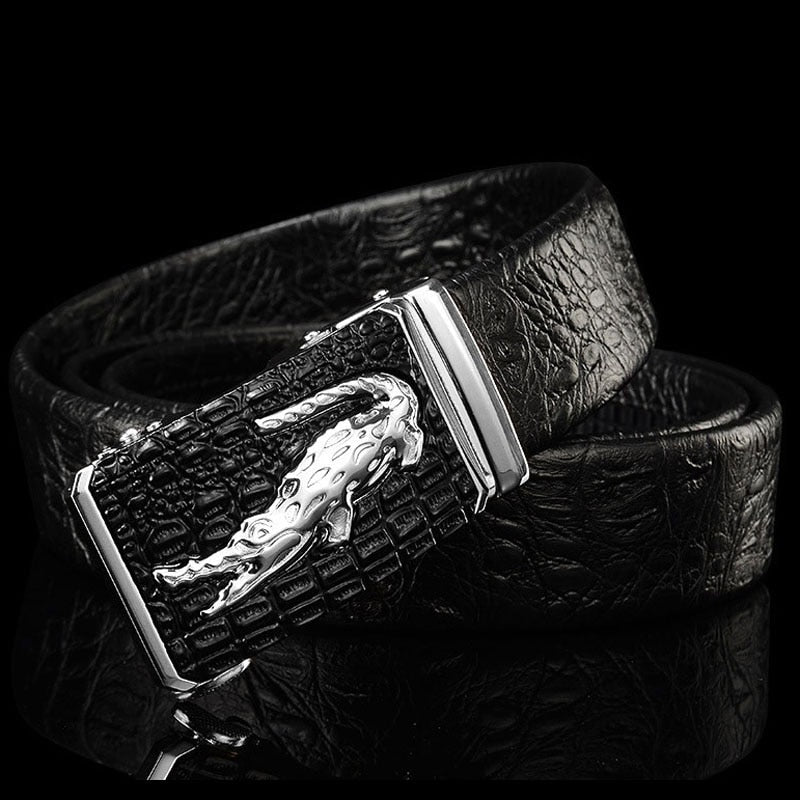 DINISITON Crocodile Pattern Genuine Leather Automatic Belt For Men Brand Simulation Strap Alligator Head Cintos AT-CRO - Bonnie Lassio