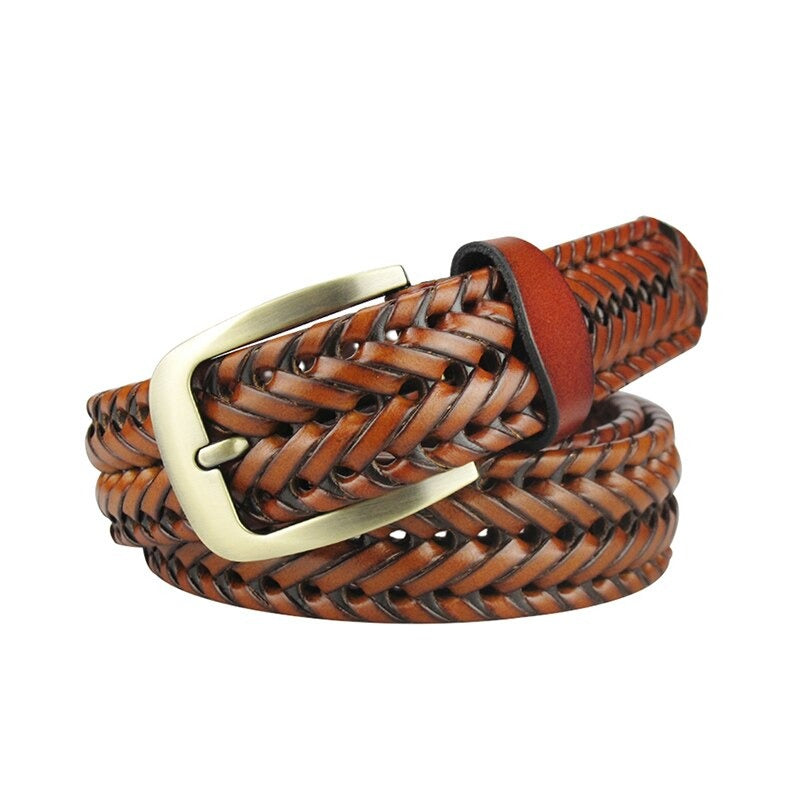 Maikun Men Braided Belt Woven Leather Belts for Men Women Vintage Waist Strap Casual Belt Pin Buckle Male Belt for Jeans - Bonnie Lassio