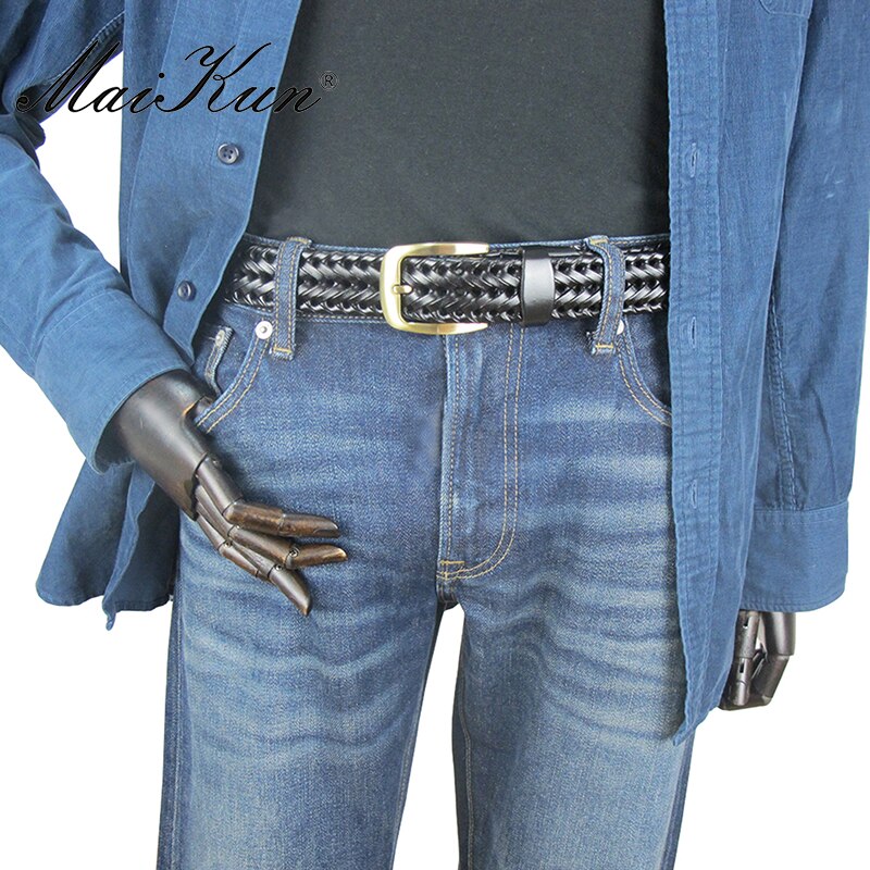 Maikun Men Braided Belt Woven Leather Belts for Men Women Vintage Waist Strap Casual Belt Pin Buckle Male Belt for Jeans - Bonnie Lassio