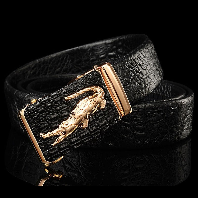 DINISITON Crocodile Pattern Genuine Leather Automatic Belt For Men Brand Simulation Strap Alligator Head Cintos AT-CRO - Bonnie Lassio