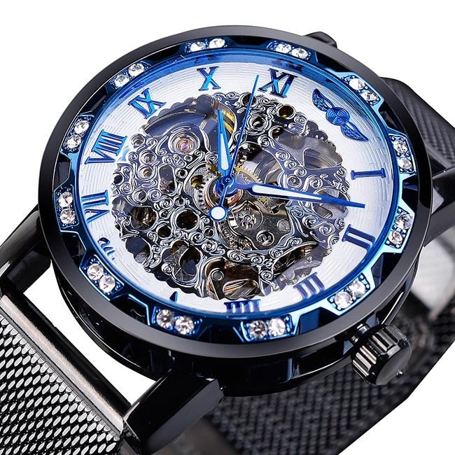 Winner Casual Mechanical Watches For Men Golden Roman Fashion Stainless Steel Belt Mesh Strap Wristwatch Clock Relogio Masculino - Bonnie Lassio