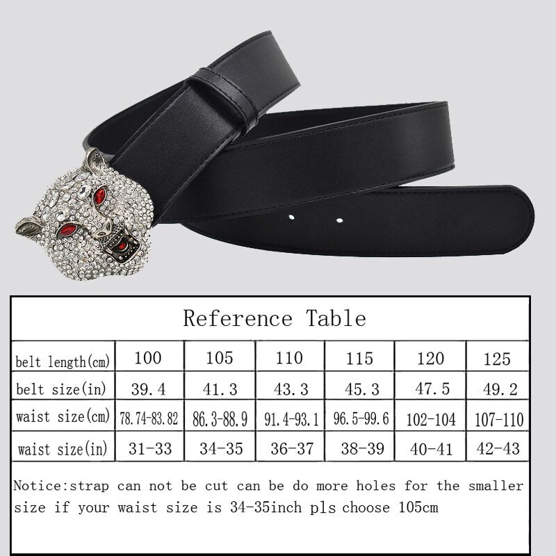 Western Rhinestone Tiger Design Alloy Black Leather Men Belt  Fashion Business  Luxury Pair Jeans Causal Pants Strap - Bonnie Lassio
