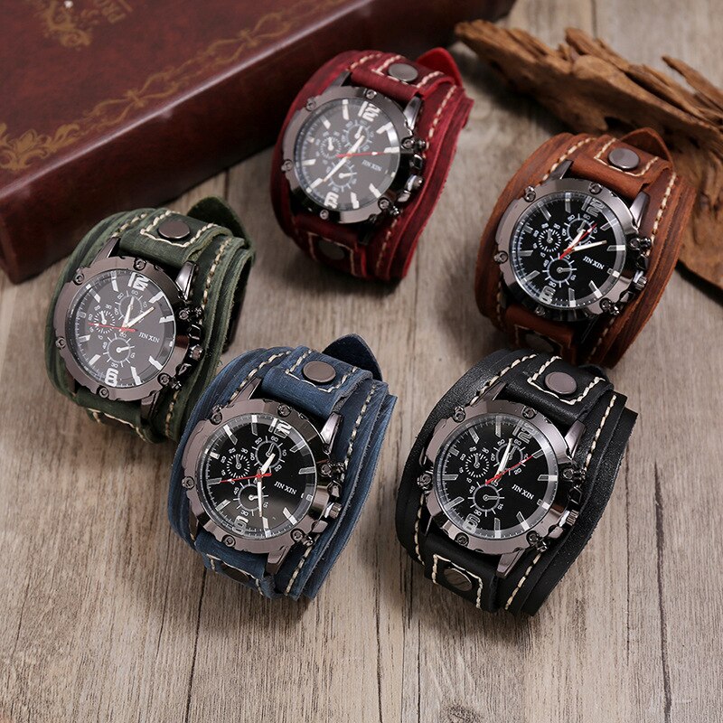 Vintage Retro Men Watch Luxury Wristwatch Quartz Wristwatches Fashion Blue Glass Punk Style Men Watch Bracelet Relogio Masculino - Bonnie Lassio