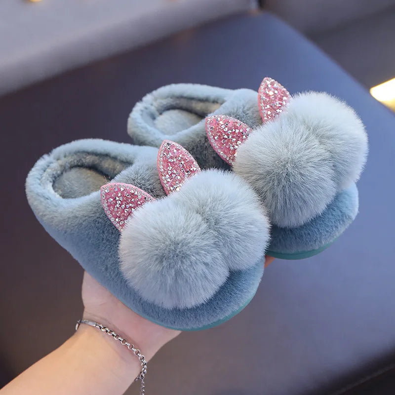 Baby Girls Cotton Slippers Shiny Sequins Fur Slippers - Bonnie Lassio