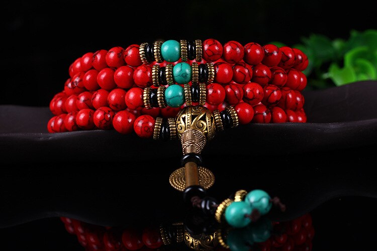 Wholesale Buddhist 108 Mala Prayer Bracelets 8MM Red Pine Stone Beads Women Men Yoga Meditation Necklace Dropshipping - Bonnie Lassio